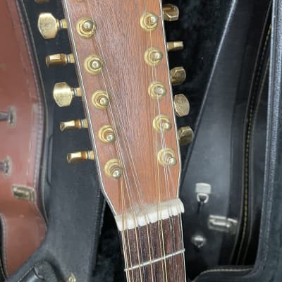 unknown make 12 string acoustic guitar  1970s? solid wood with martin tuners and hard case image 6