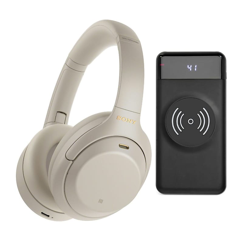  Sony WH-1000XM4 Wireless Noise Cancelling Over-Ear Headphones  with Mic (Silver) in-Ear Wireless Headphones Bundle (2 Items) : Electronics