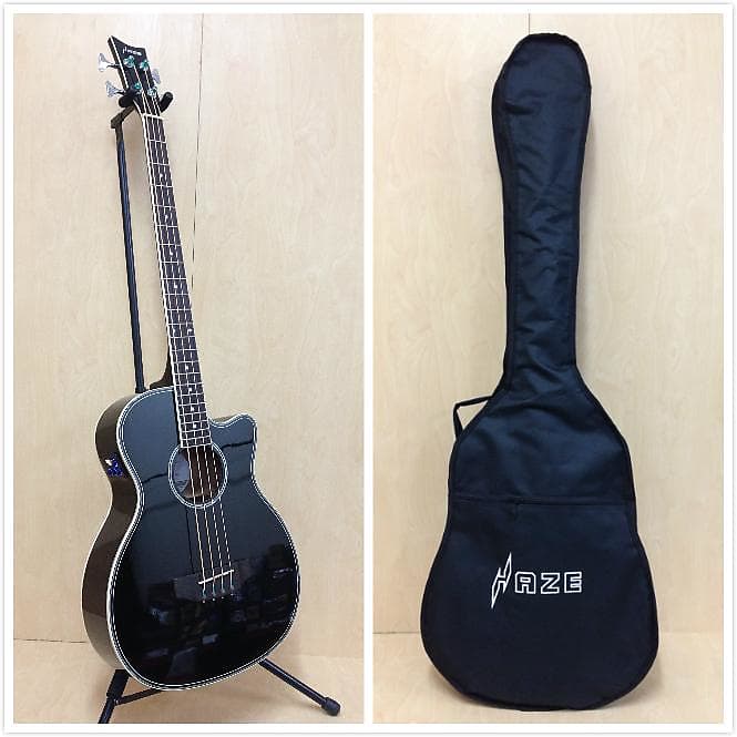 Haze FB711BCEQBK34 4-String Electric-Acoustic Bass Guitar with EQ, comes with bag, picks image 1