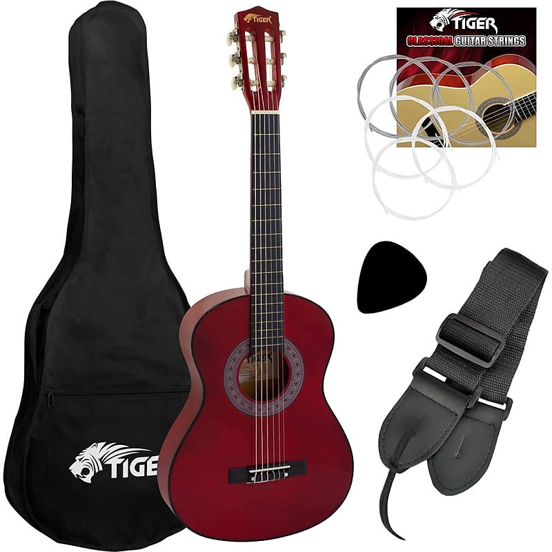Immagine Tiger CLG5 Classical Guitar Starter Pack, 1/4 Size, Red - 1