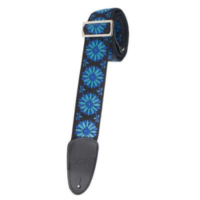 Henry Heller 2" Vintage Jacquard Guitar Strap with Premium Leather Ends - Blue Blossom image 1