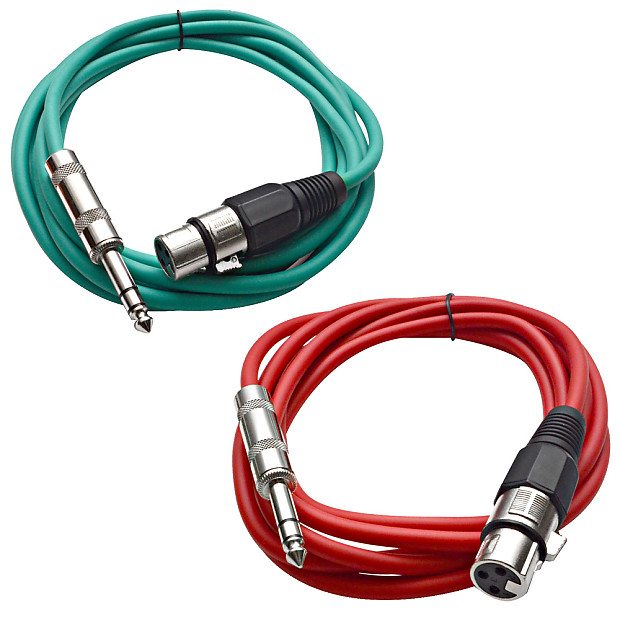 Seismic Audio SATRXL-F10-GREENRED 1/4" TRS Male to XLR Female Patch Cables - 10' (2-Pack) image 1