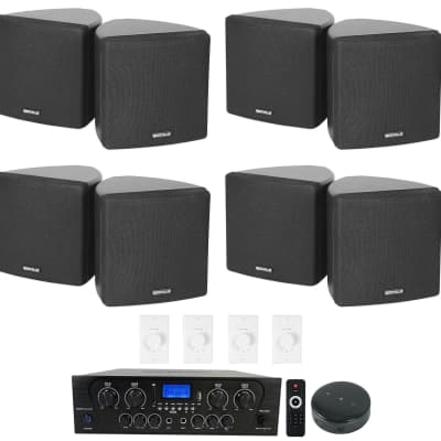 Rockville 4-Room Home Stereo+Wifi Receiver+(8) Black Cube Speakers