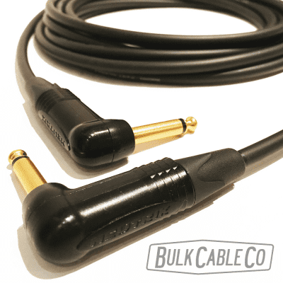 Mogami 2524 Guitar Cable - 15 FT - Neutrik NP2RX-B Gold Connectors - Right Angle Ends - RA/RA Plugs