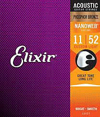 Elixir Strings Nanoweb Phosphor Bronze Acoustic Guitar Strings -.011-.052 Custom Light image 1