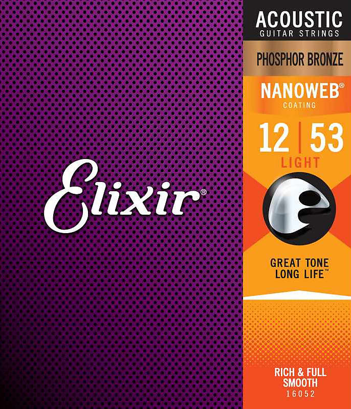 Elixir 16052 Nanoweb Phosphor Bronze Acoustic Guitar Strings - Light (12-53) image 1