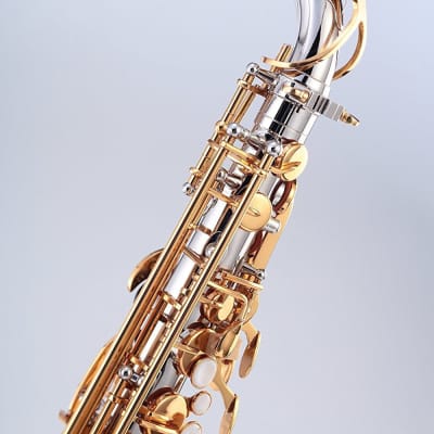 OPUS 351NL Eb ALTO SAXOPHONE, NICKEL PLATED BODY, DARK GOLD LACQUER KEYS, HIGH #F KEY,  LEATHER PADS, ABS CASE image 5
