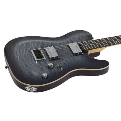 Schecter PT Classic 6-String Right-Handed Electric Guitar with Mahogany Semi-Hollow Body and Ebony Fretboard (Transparent Black Burst) image 3