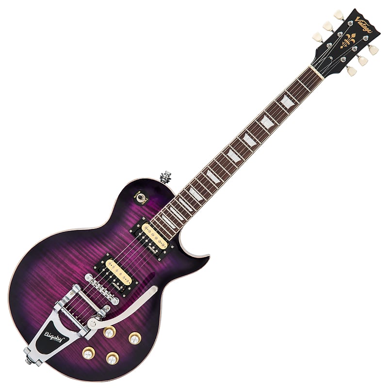 Vintage Reissued Series V100PLB Guitar, Flamed Purple Burst