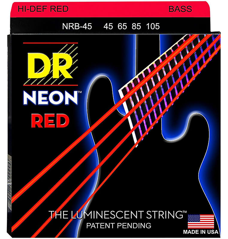 DR NRB-45 4 string Hi-Def Neon Red Coated Bass Guitar Strings 45-105 MED  Neon Red image 1
