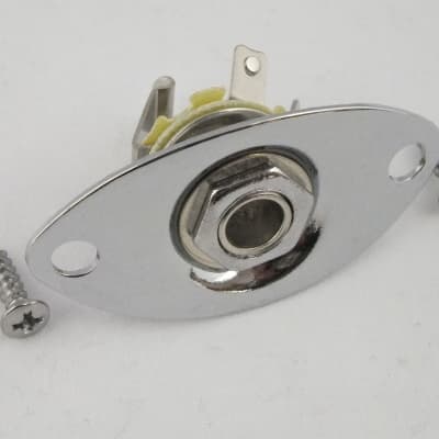 Chrome Oval Jack Plate & Socket + screws for Electric Guitar