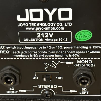 Joyo 212V Cabinet 2x12”  Celestion Vintage 30 Stereo Mono 2023 - Black image 9