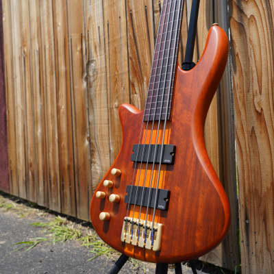 Schecter Diamond Series Stiletto Studio-5 Fretless - Honey Satin Left Handed 5-String Bass (2023) for sale