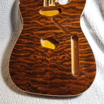 Bottom price on the last USA made, double bound Alder body with a 5A + quilt maple top in Tigers Eye. Made to fit a Tele neck # TET-11 image 1