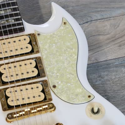Vintage! 1974 Gibson SG3 Deluxe Triple Pickup White Pearl Refinish + OHSC image 7