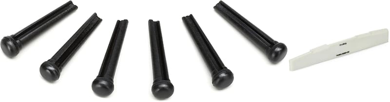 Graph Tech PP-2100-01 TUSQ Traditional Style Bridge Pin Set - Black with No Dot (set of 6)  Bundle with Graph Tech PQ-9280-C0 TUSQ Compensated Acoustic Guitar Saddle - 2-7/8" Long x 1/8" Wide image 1