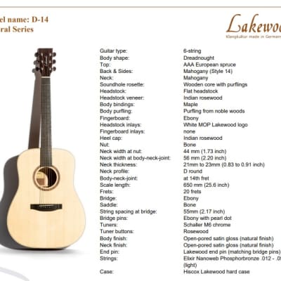 Lakewood D-14 (2018) All Solid Wood Handcrafted in Germany w/OHSC image 14