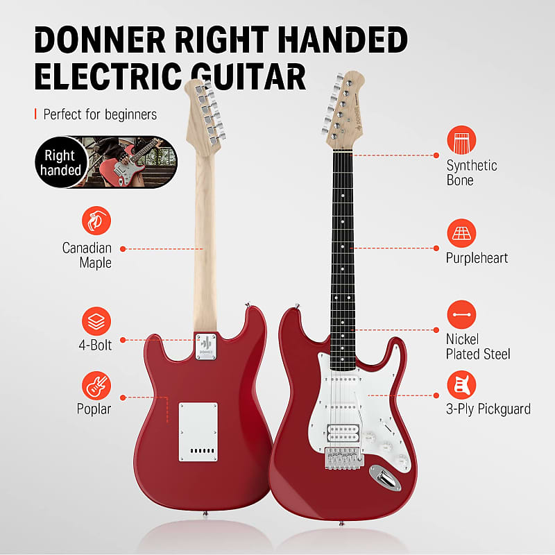 39 Inch Electric Guitar Beginner Kit Red Full Size Solid Body Hss