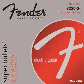 Fender Super Bullet Strings, Nickel Plated Steel, Bullet End, 3250RH Gauges .010-.052, (6) 2016