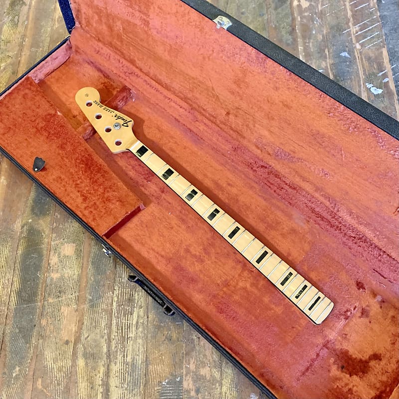 Fender Jazz bass neck 1973 Black block inlay binding maple Reverb