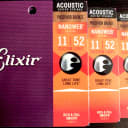 Elixir 16027 Nanoweb Phosphor Bronze Acoustic Guitar Strings - Custom Light (11-52) THREE SETS