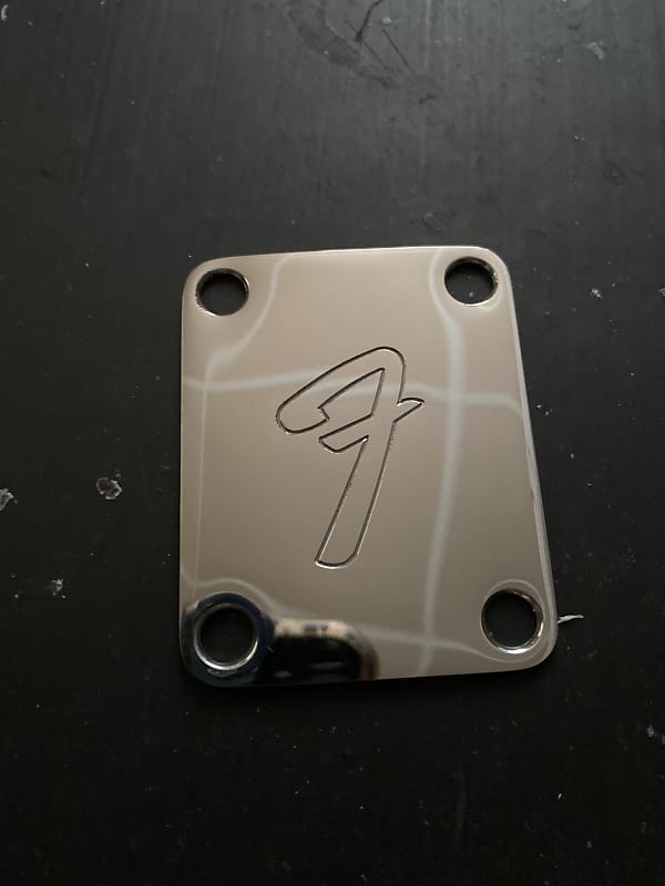 Fender VintageStyle 4Bolt Logo Neck Plate Chrome Reverb