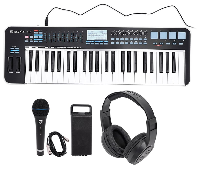 Samson Graphite 49 Key USB MIDI DJ Keyboard Controller+Headphones+Mic+Cable+Case image 1