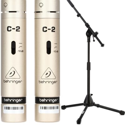 Behringer C-2 Matched Studio Condenser Microphones (pair)  Bundle with On-Stage MS7411B Drum / Amp Tripod with Boom
