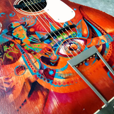 Silvertone H-615 "Robert Johnson" Acoustic Guitar w/ Goldfoil Pickup (1960s, Art by Michael Bond) image 3