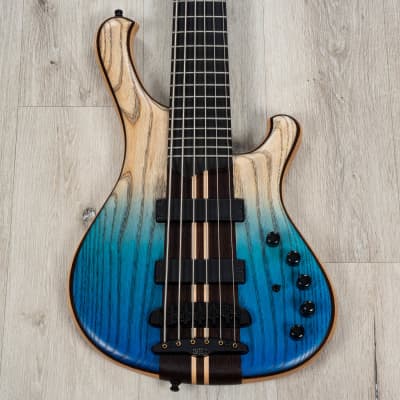Mayones Viking 6 6-String Bass, Transparent Dirty Ash Fade Up Blue Matt image 2
