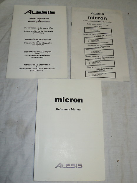 Alesis Micron Synthesizer Reference Manual, Quick Start Owner's Manual, Safety Instructions Warranty image 1