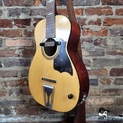 Silvertone "Atomic" Parlor Acoustic Guitar w/ Goldfoil Pickup & Rubber Bridge (1960s, Natural) image 15