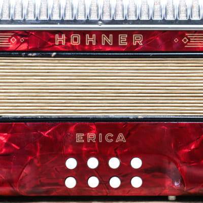 Hohner Erica 2-Row 8-Bass 21-Treble Button G-C Red Diatonic Accordion w/Case image 7