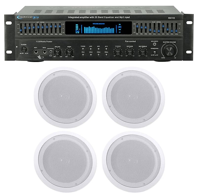 Technical Pro RX113 1500w Home Theater Amplifier Receiver+4) 8&quot; Ceiling Speakers  			