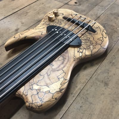 *last day of spring sale* Letts “WyRd mini” travel fretless 5 string bass guitar Spalted Beech Ebony Walnut handcrafted in the UK 2023 image 12