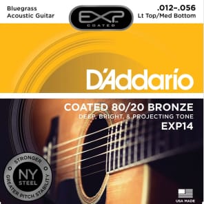 D'Addario EXP14 Coated 80/20 Bronze Acoustic Guitar Strings Light Top/Medium Bottom/Bluegrass 12-56