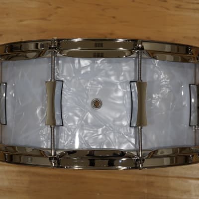 Pork Pie 6.5x14" Maple Snare Drum in Vintage White Marine Pearl image 4