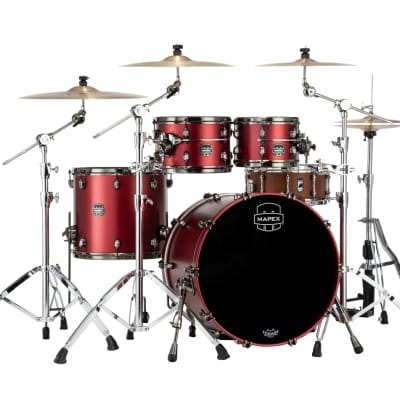 MAPEX SATURN EVOLUTION CLASSIC BIRCH 4-PIECE SHELL PACK - HALO MOUNTING SYSTEM - BIRCH AND WALNUT HYBRID SHELL - FINISH: Tuscan Red Lacquer (PA)  HARDWARE: Black Brushed Hardware (B) image 1