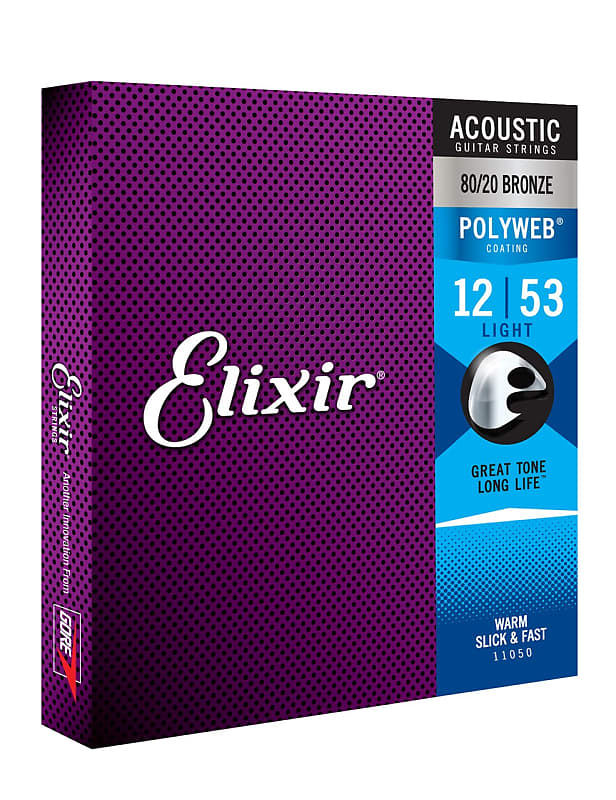 Elixir Strings 80/20 Bronze Acoustic Guitar Strings w POLYWEB Coating, Light (.012-.053) image 1