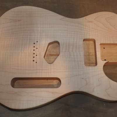 Unfinished Telecaster Body Book Matched Figured Flame Maple Top 2 Piece Alder Back Chambered, P90 Neck Route 3lbs 15.9oz! image 1
