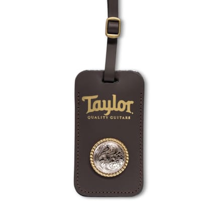 Taylor Leather Luggage Tag with Concho - Chocolate Brown, Gold Logo image 4