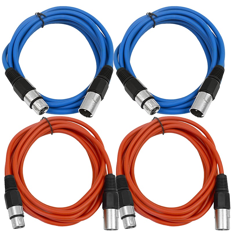 4 Pack of XLR Patch Cables 10 Feet Extension Cords Jumper - Blue and Red image 1