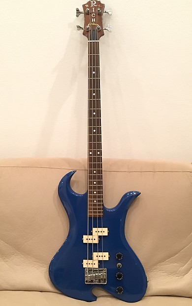 80s B.C. Rich Wave bass NJ Series NECK THROUGH in desireable Ocean Blue with cream PUs BC Rich