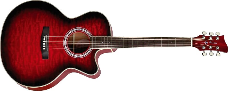 Jay Turser JTA-424QCET Acoustic Guitar, Quilt Finish Catalpa Top w/ Piezo Pickup and Preamp Tuner - Red Sunburst Finish image 1
