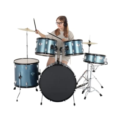 MCH Full Size Adult Drum Set 5-Piece Black with Bass Drum, two Tom Drum, Snare Drum, Floor Tom, 16" Ride Cymbal, 14" Hi-hat Cymbals, Stool, Drum Pedal, Sticks 2020s image 10