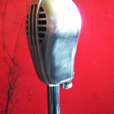 Vintage 1950's Turner 9X crystal microphone Satin Chrome w period Astatic stand display image 8