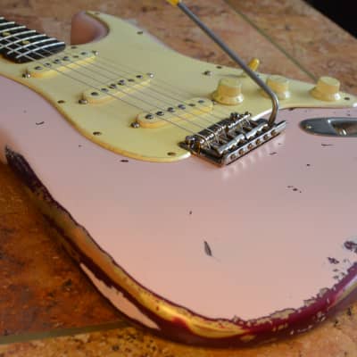 American Fender Stratocaster Standard  Shell Pink Over Candy Apple CS Fat 50's image 6