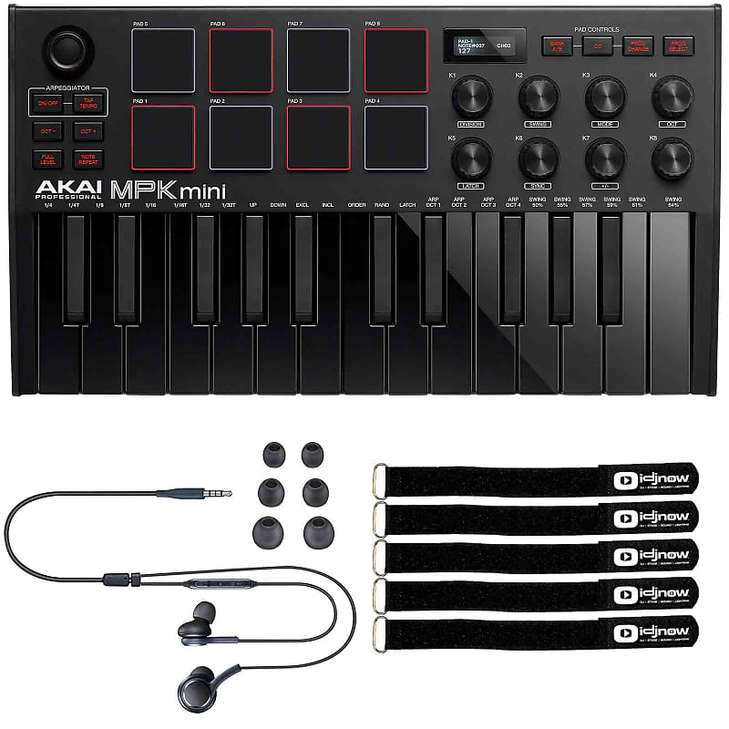 Akai MPK Mini MK3 25-Key USB Keyboard & Pad Controller Black, Software & Earbuds image 1
