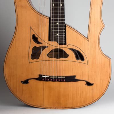 Luigi Mozzani  Lyre Harp Guitar,  c. 1905, ser. #111, black hard shell case. image 3