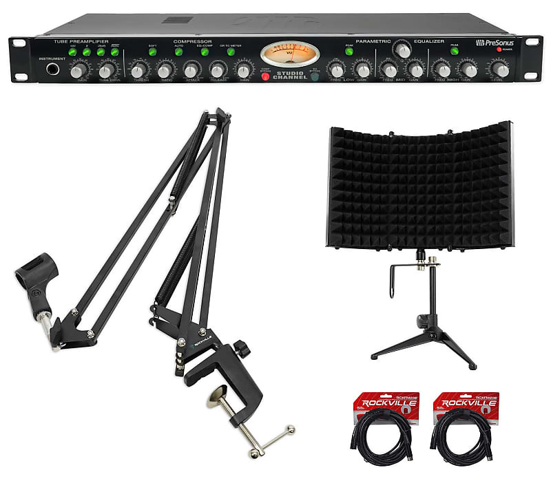 Presonus Studio Channel Recording Vacuum Tube Mic Preamp+Boom Arm+Shield+Cables  			